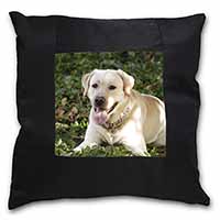 Yellow Labrador Dog Black Satin Feel Scatter Cushion