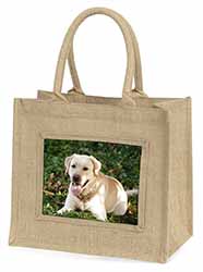 Yellow Labrador Dog Natural/Beige Jute Large Shopping Bag