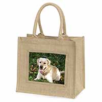 Yellow Labrador Dog Natural/Beige Jute Large Shopping Bag