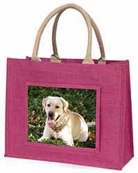Yellow Labrador Dog Large Pink Jute Shopping Bag