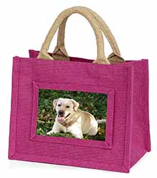 Yellow Labrador Dog Little Girls Small Pink Jute Shopping Bag