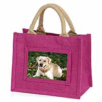 Yellow Labrador Dog Little Girls Small Pink Jute Shopping Bag