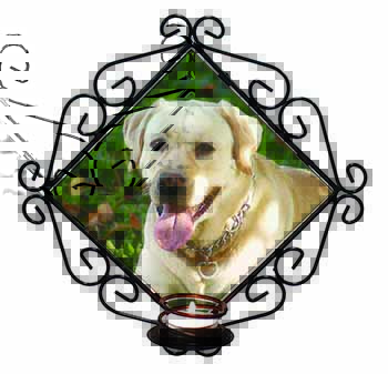 Yellow Labrador Dog Wrought Iron Wall Art Candle Holder