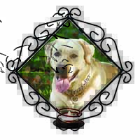 Yellow Labrador Dog Wrought Iron Wall Art Candle Holder