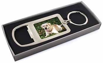 Yellow Labrador Dog Chrome Metal Bottle Opener Keyring in Box