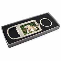 Yellow Labrador Dog Chrome Metal Bottle Opener Keyring in Box