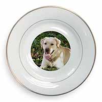 Yellow Labrador Dog Gold Rim Plate Printed Full Colour in Gift Box