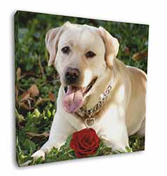 Yellow Labrador with Red Rose Square Canvas 12"x12" Wall Art Picture Print