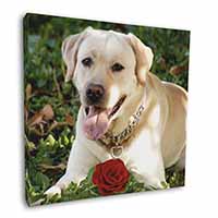 Yellow Labrador with Red Rose Square Canvas 12"x12" Wall Art Picture Print