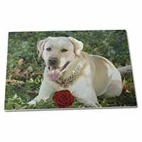 Large Glass Cutting Chopping Board Yellow Labrador with Red Rose