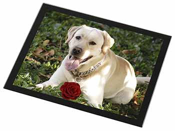 Yellow Labrador with Red Rose Black Rim High Quality Glass Placemat