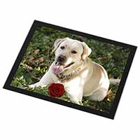 Yellow Labrador with Red Rose Black Rim High Quality Glass Placemat