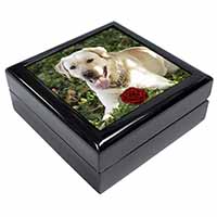 Yellow Labrador with Red Rose Keepsake/Jewellery Box