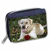 Yellow Labrador with Red Rose Unisex Denim Purse Wallet