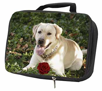 Yellow Labrador with Red Rose Black Insulated School Lunch Box/Picnic Bag