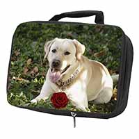 Yellow Labrador with Red Rose Black Insulated School Lunch Box/Picnic Bag