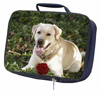 Yellow Labrador with Red Rose Navy Insulated School Lunch Box/Picnic Bag