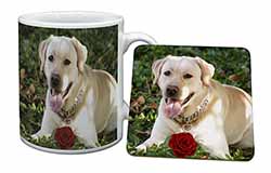 Yellow Labrador with Red Rose Mug and Coaster Set