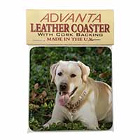 Yellow Labrador Dog Single Leather Photo Coaster