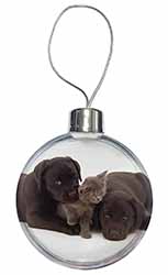 Black Labrador Dogs and Kitten Christmas Bauble