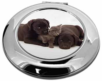Black Labrador Dogs and Kitten Make-Up Round Compact Mirror
