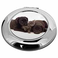 Black Labrador Dogs and Kitten Make-Up Round Compact Mirror