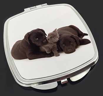 Black Labrador Dogs and Kitten Make-Up Compact Mirror