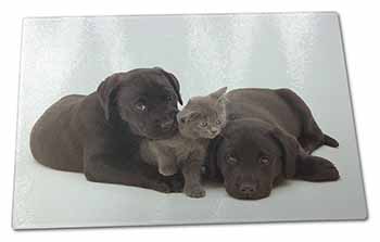 Large Glass Cutting Chopping Board Black Labrador Dogs and Kitten
