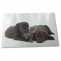 Large Glass Cutting Chopping Board Black Labrador Dogs and Kitten