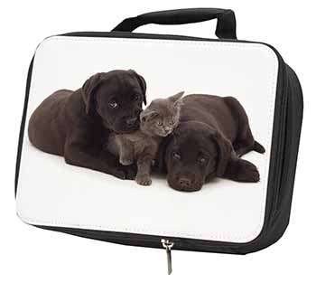 Black Labrador Dogs and Kitten Black Insulated School Lunch Box/Picnic Bag