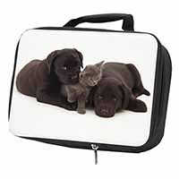 Black Labrador Dogs and Kitten Black Insulated School Lunch Box/Picnic Bag