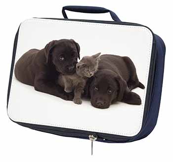 Black Labrador Dogs and Kitten Navy Insulated School Lunch Box/Picnic Bag