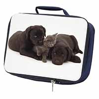 Black Labrador Dogs and Kitten Navy Insulated School Lunch Box/Picnic Bag