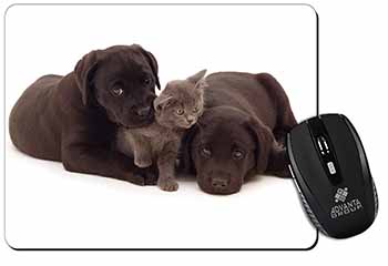 Black Labrador Dogs and Kitten Computer Mouse Mat