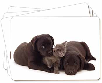 Black Labrador Dogs and Kitten Picture Placemats in Gift Box