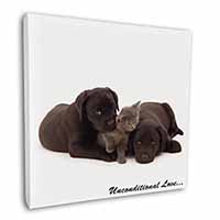 Black Labrador and Cat Square Canvas 12"x12" Wall Art Picture Print