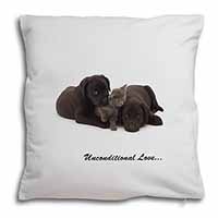 Black Labrador and Cat Soft White Velvet Feel Scatter Cushion