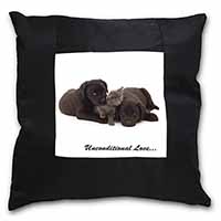 Black Labrador and Cat Black Satin Feel Scatter Cushion