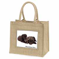 Black Labrador and Cat Natural/Beige Jute Large Shopping Bag