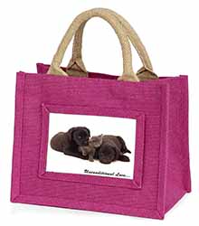 Black Labrador and Cat Little Girls Small Pink Jute Shopping Bag