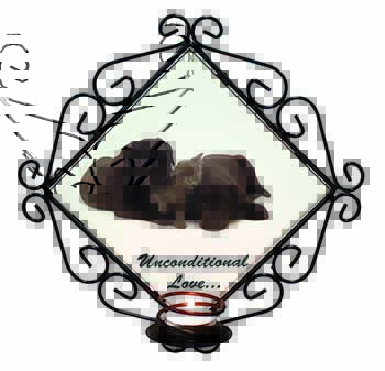 Black Labrador and Cat Wrought Iron Wall Art Candle Holder