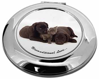 Black Labrador and Cat Make-Up Round Compact Mirror