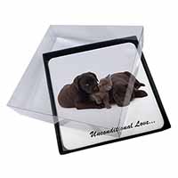 4x Black Labrador and Cat Picture Table Coasters Set in Gift Box