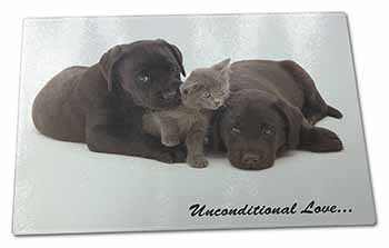Large Glass Cutting Chopping Board Black Labrador and Cat