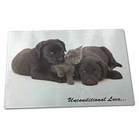 Large Glass Cutting Chopping Board Black Labrador and Cat