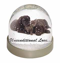 Black Labrador and Cat Snow Globe Photo Waterball