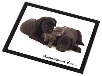 Black Labrador and Cat Black Rim High Quality Glass Placemat