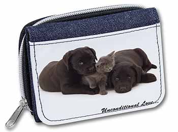 Black Labrador and Cat Unisex Denim Purse Wallet