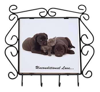 Black Labrador and Cat Wrought Iron Key Holder Hooks