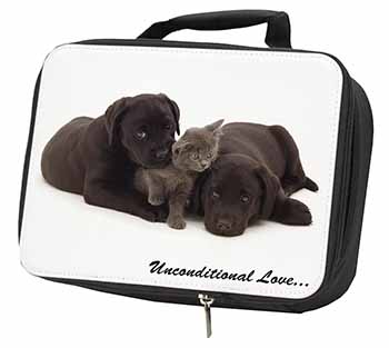 Black Labrador and Cat Black Insulated School Lunch Box/Picnic Bag